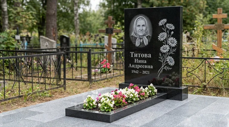 Памятник с гравировкой ромашек — выполненная работа «Титова» в Ставрополе