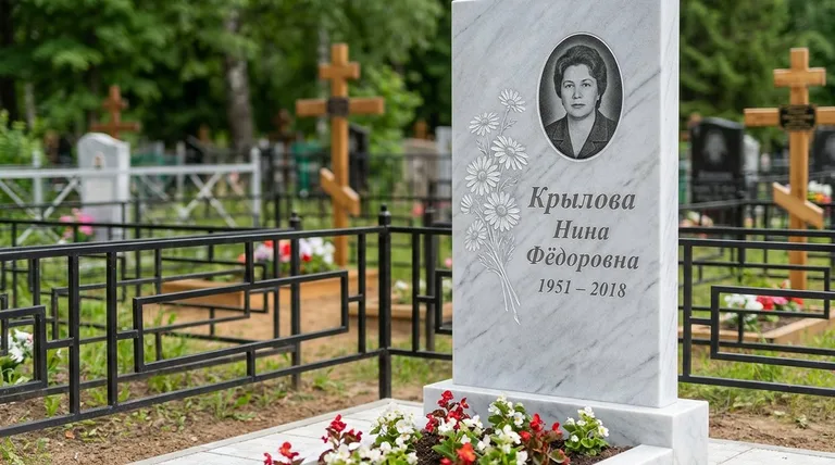 Памятник с гравировкой ромашек — выполненная работа «Крылова» в Ставрополе