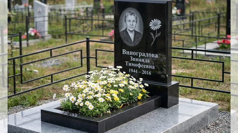 Памятник с гравировкой ромашек — выполненная работа «Виноградова» в Ставрополе
