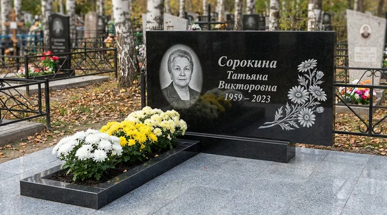 Памятник с гравировкой ромашек — выполненная работа «Сорокина» в Ставрополе