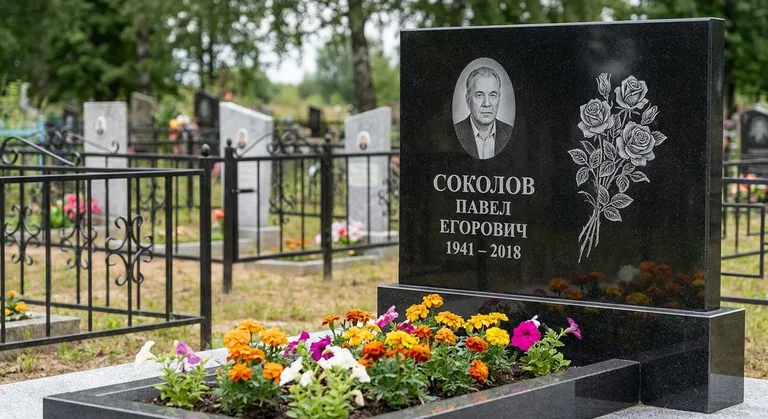Памятник с гравировкой роз — выполненная работа «Соколов» в Ставрополе