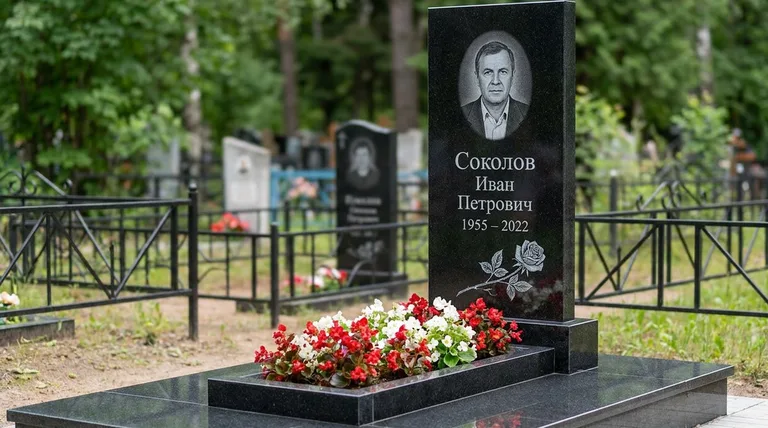 Памятник с гравировкой роз — выполненная работа «Соколов» в Ставрополе