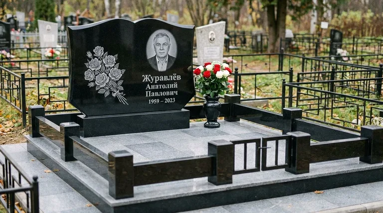 Памятник с гравировкой роз — выполненная работа «Журавлёв» в Ставрополе