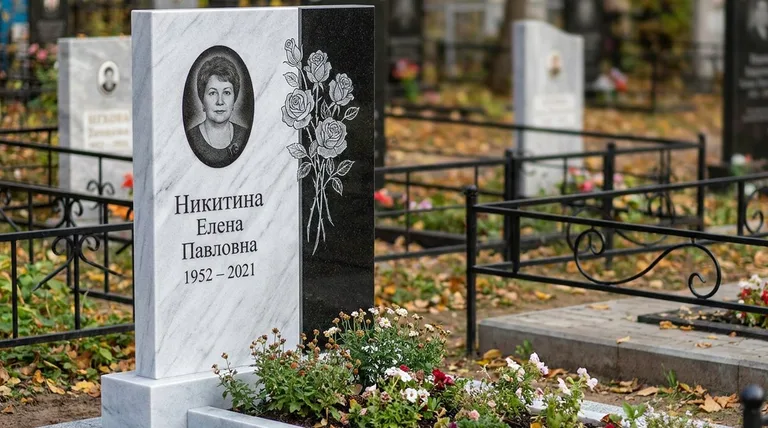 Памятник с гравировкой роз — выполненная работа «Никитина» в Ставрополе