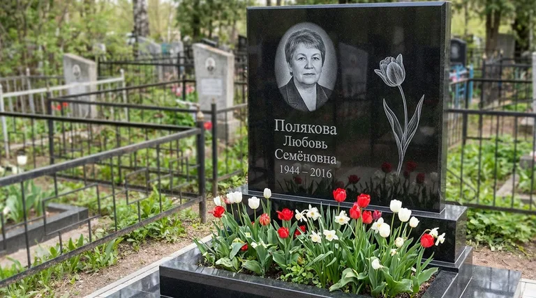 Памятник с гравировкой тюльпанов — выполненная работа «Полякова» в Ставрополе