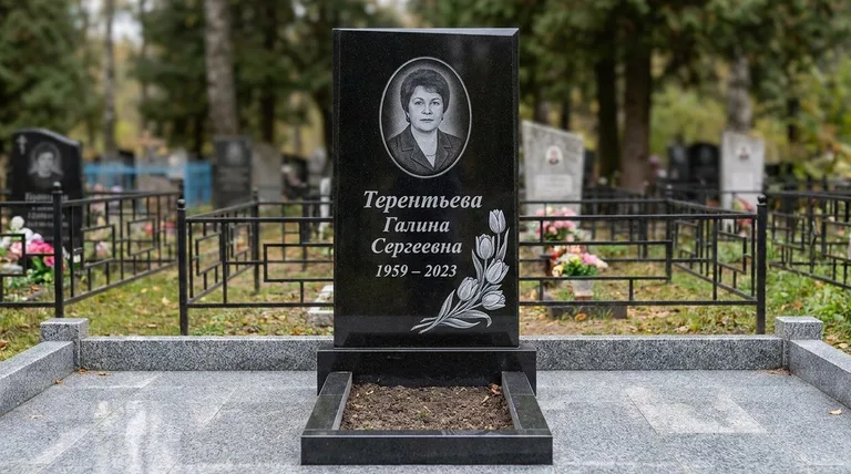 Памятник с гравировкой тюльпанов — выполненная работа «Терентьева» в Ставрополе