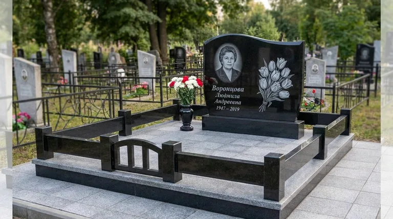 Памятник с гравировкой тюльпанов — выполненная работа «Воронцова» в Ставрополе
