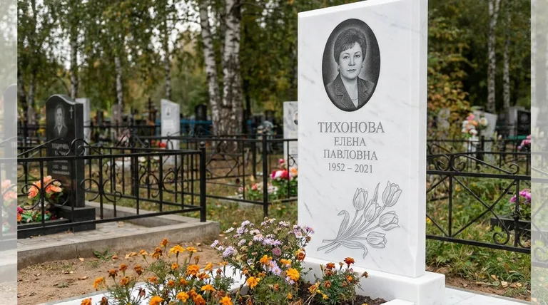 Памятник с гравировкой тюльпанов — выполненная работа «Тихонова» в Ставрополе