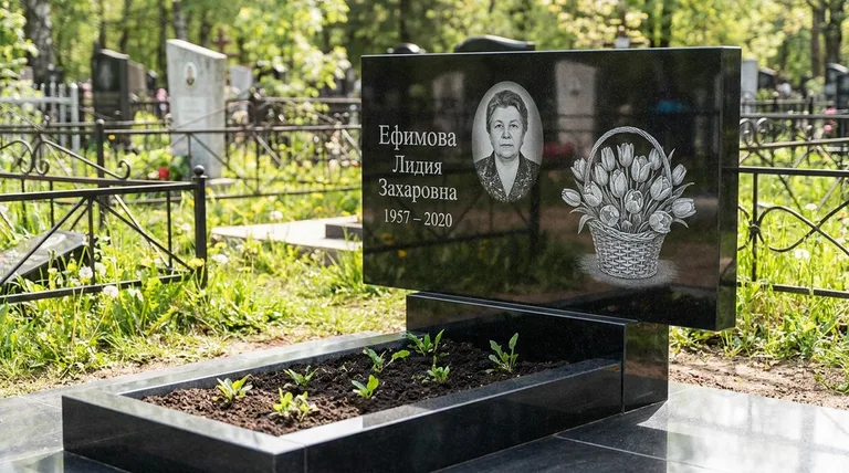Памятник с гравировкой тюльпанов — выполненная работа «Ефимова» в Ставрополе