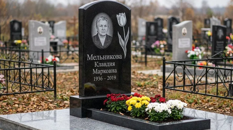 Памятник с гравировкой тюльпанов — выполненная работа «Мельникова» в Ставрополе