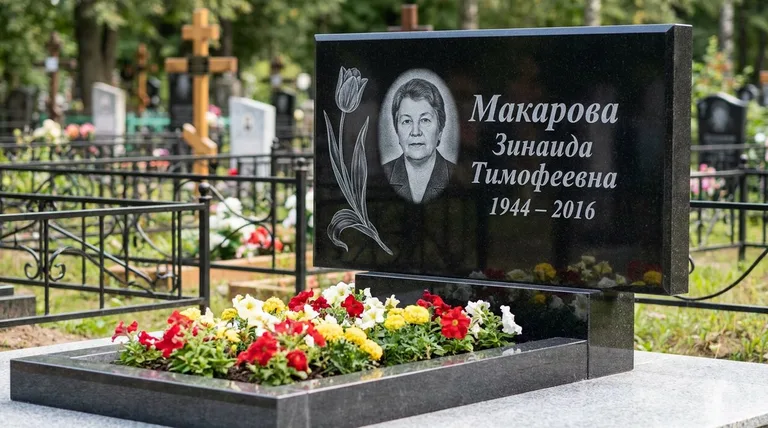 Памятник с гравировкой тюльпанов — выполненная работа «Макарова» в Ставрополе