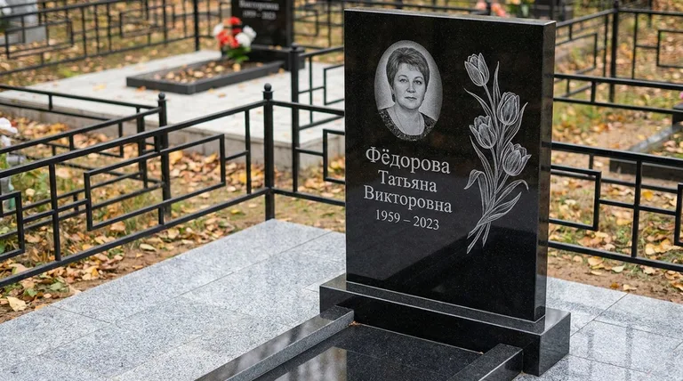 Памятник с гравировкой тюльпанов — выполненная работа «Фёдорова» в Ставрополе