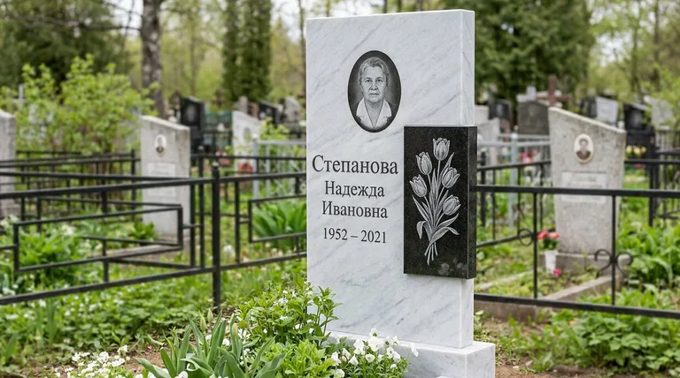 Памятник с гравировкой тюльпанов — выполненная работа «Степанова» в Ставрополе