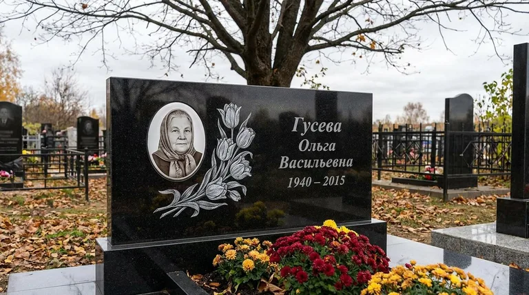 Памятник с гравировкой тюльпанов — выполненная работа «Гусева» в Ставрополе