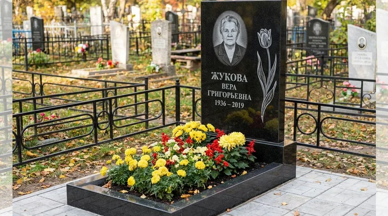 Памятник с гравировкой тюльпанов — выполненная работа «Жукова» в Ставрополе