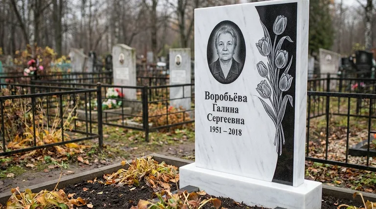 Памятник с гравировкой тюльпанов — выполненная работа «Воробьёва» в Ставрополе