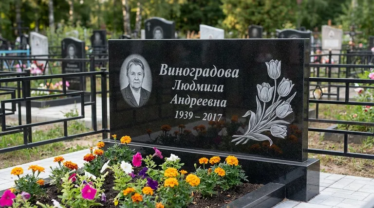 Памятник с гравировкой тюльпанов — выполненная работа «Виноградова» в Ставрополе