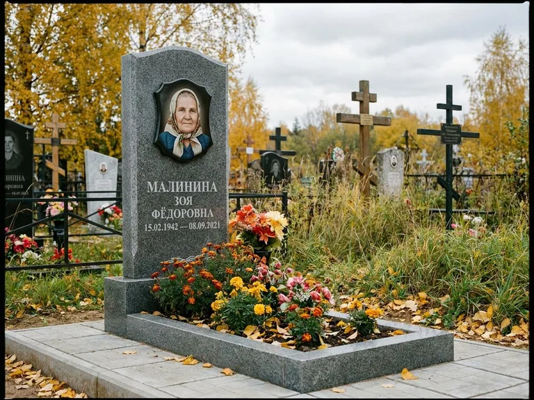 Чёрно-белый керамический портрет на памятнике в Ставрополе