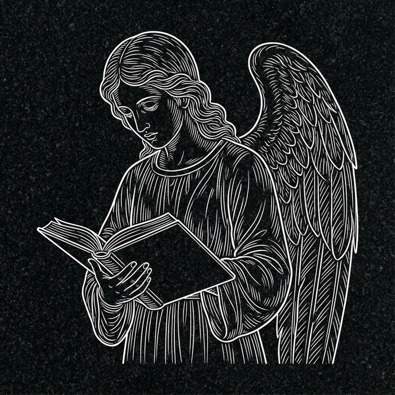 Эскиз гравировки ангела на памятник — ангел с раскрытой книгой в Ставрополе