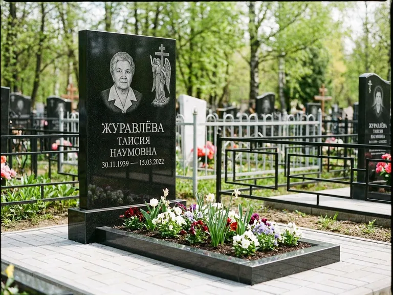 Памятник с гравировкой ангела — гравировка ангела с голубем по диагонали стелы, работа «Журавлёва» в Ставрополе