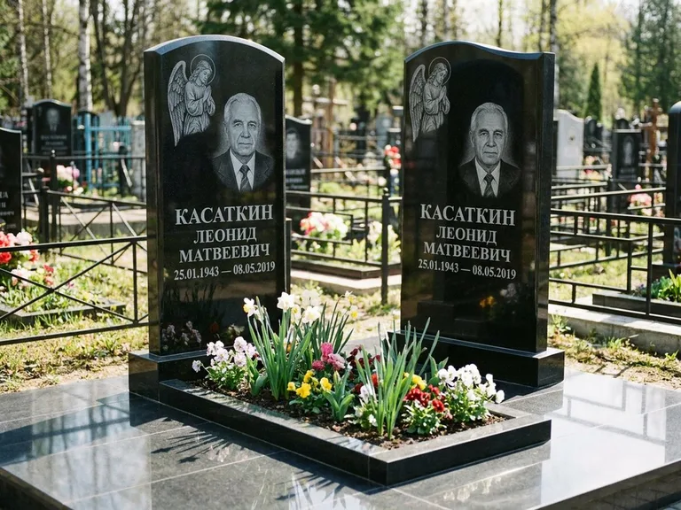 Памятник с гравировкой ангела — гравировка молящегося ангела в верхней части стелы, работа «Касаткин» в Ставрополе