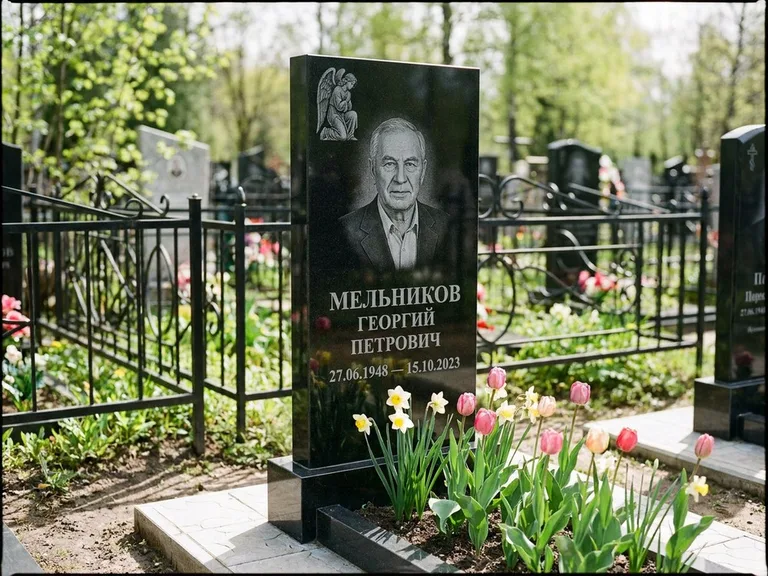 Памятник с гравировкой ангела — гравировка ангела с голубем по диагонали стелы, работа «Доронин» в Ставрополе
