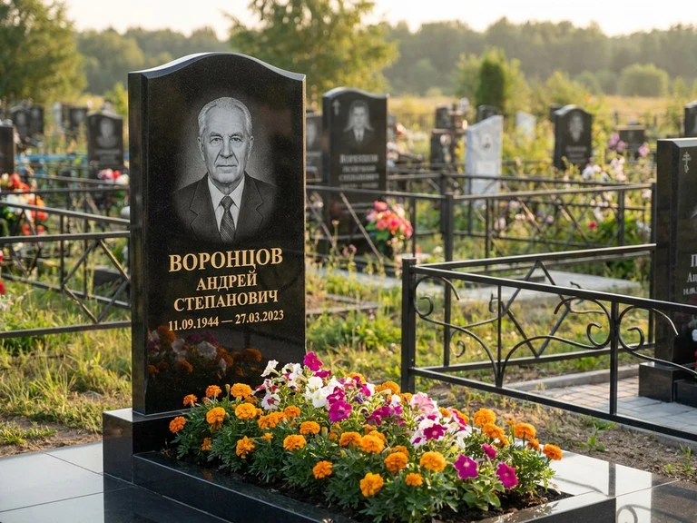 Гравировка фото на памятнике в Ставрополе — готовый гравированный портрет на чёрном граните