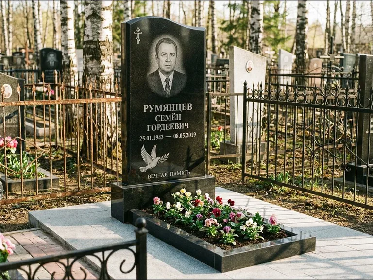 Памятник с гравировкой голубей — гравировка голубя с оливковой ветвью рядом с эпитафией, работа «Румянцев» в Ставрополе