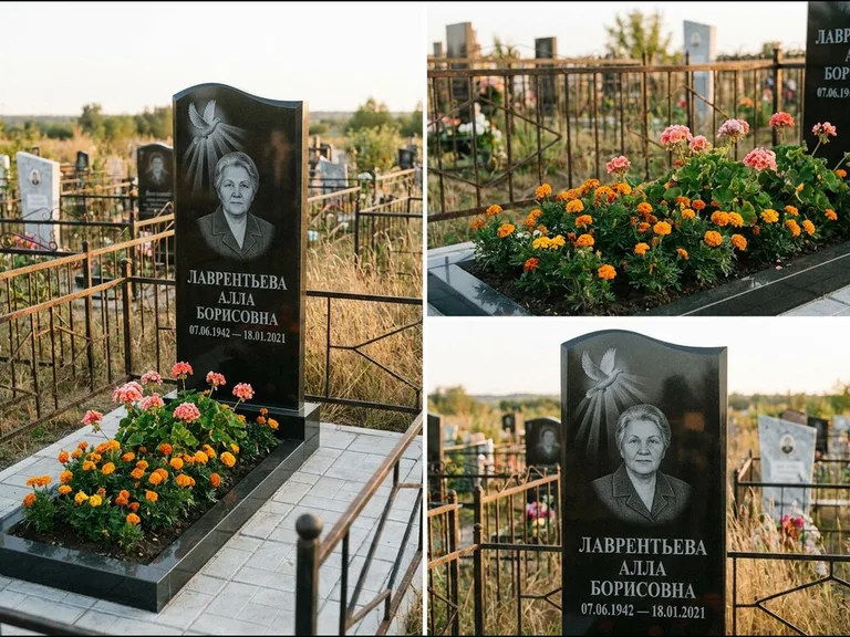 Памятник с гравировкой голубей — гравировка голубя в лучах света над портретом, работа «Лаврентьева» в Ставрополе
