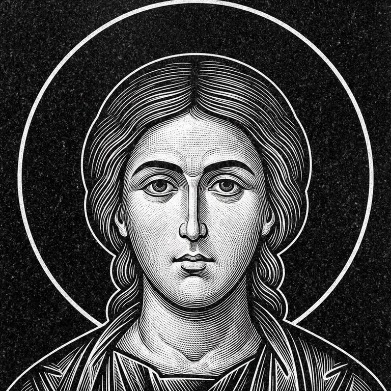Эскиз иконы: Георгий Победоносец — воинам, гравировка на памятник в Ставрополе