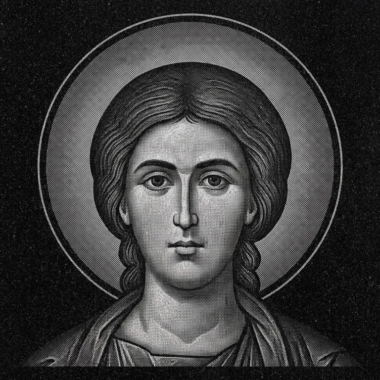 Эскиз иконы: Георгий Победоносец (полутон) — воинский образ, гравировка на памятник в Ставрополе