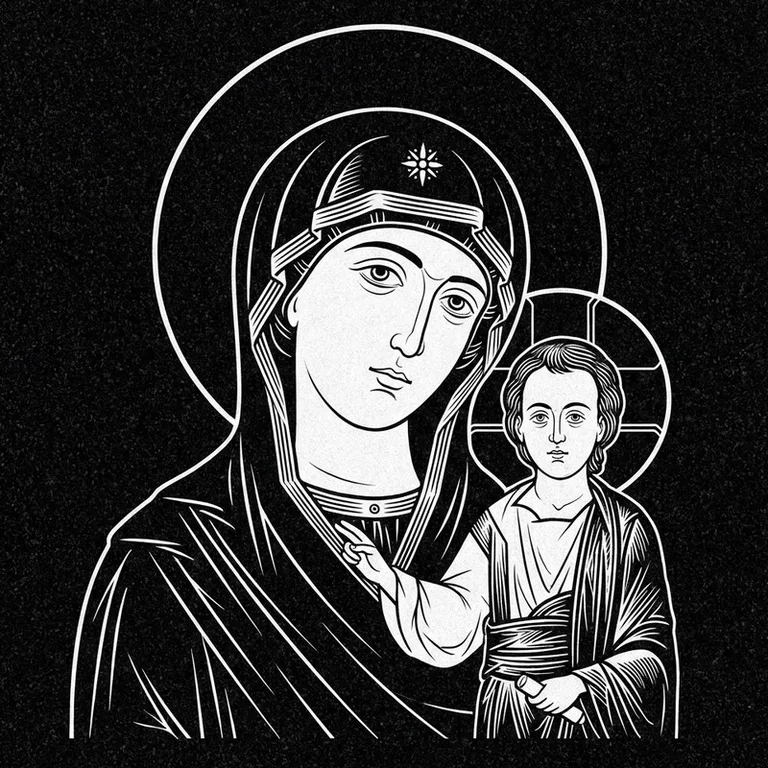 Эскиз иконы: «Утоли моя печали» — облегчение скорби, гравировка на памятник в Ставрополе