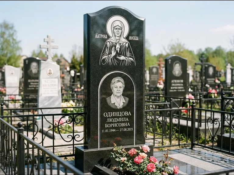 Памятник с гравировкой иконы — Владимирская икона Божией Матери с Младенцем, работа «Зотов» в Ставрополе