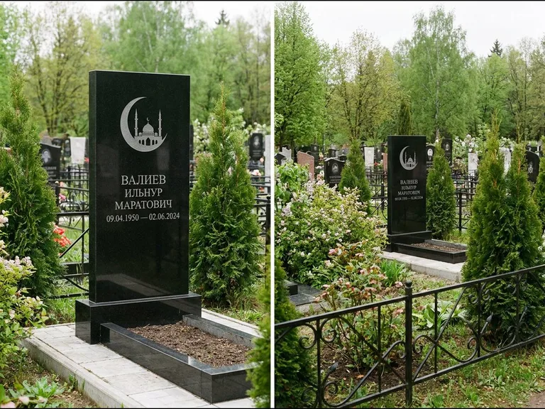 Памятник с гравировкой полумесяца — гравировка полумесяца над силуэтом мечети, работа «Валиев» в Ставрополе