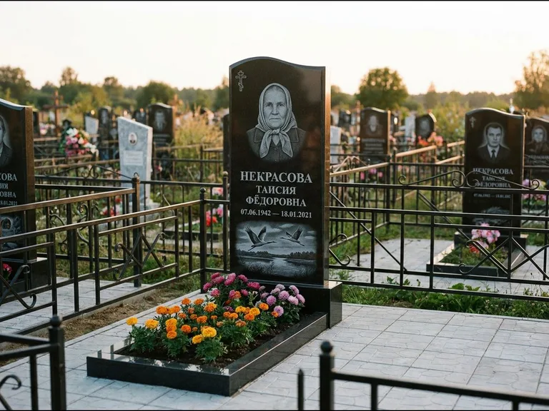 Памятник с гравировкой журавлей — гравировка пары журавлей над гладью озера в нижней части, работа «Некрасова» в Ставрополе