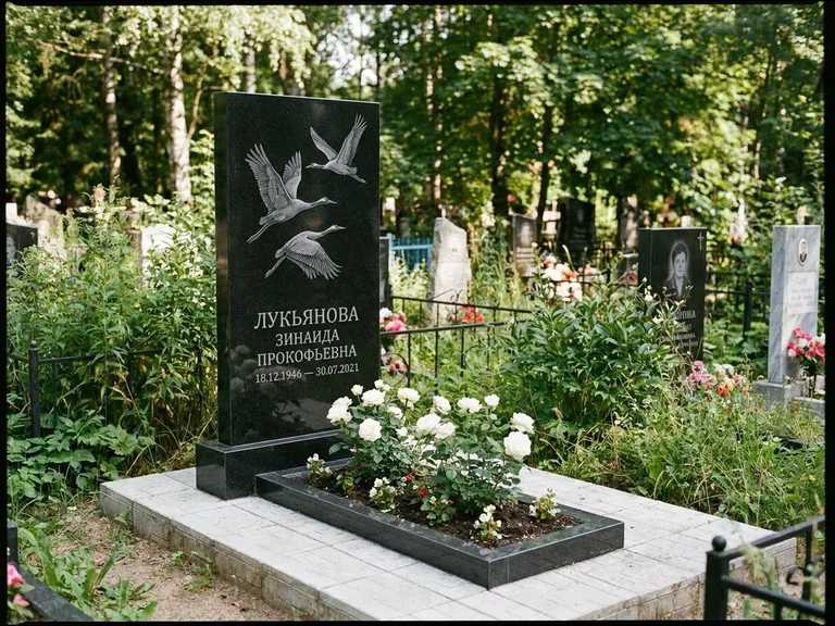 Памятник с гравировкой журавлей — гравировка журавлей, работа «Лукьянова» в Ставрополе