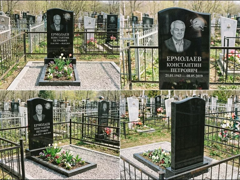 Памятник с гравировкой журавлей — гравировка клина журавлей на фоне солнечного диска, работа «Ермолаев» в Ставрополе
