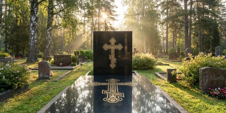 Гравировка креста на памятнике в Ставрополе — православный восьмиконечный крест на граните