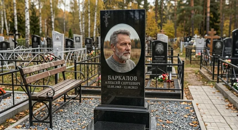 Овальный портрет на стекле на чёрной гранитной стеле в Ставрополе