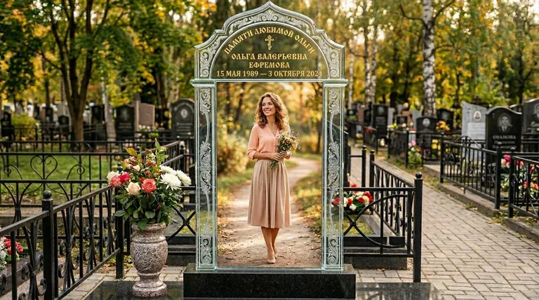 Портрет на стекле в форме арки на памятнике в Ставрополе