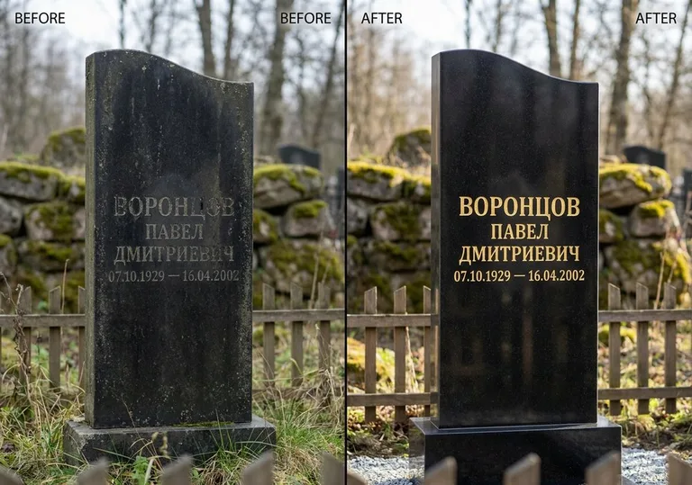 Золочение и обновление надписей на памятнике: до и после в Ставрополе