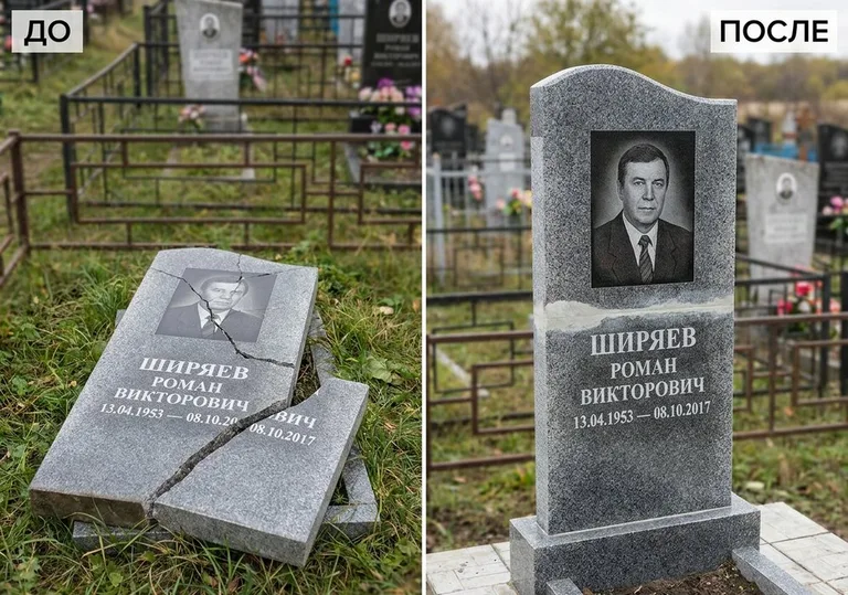 Обновление золочёных букв на граните: до и после в Ставрополе