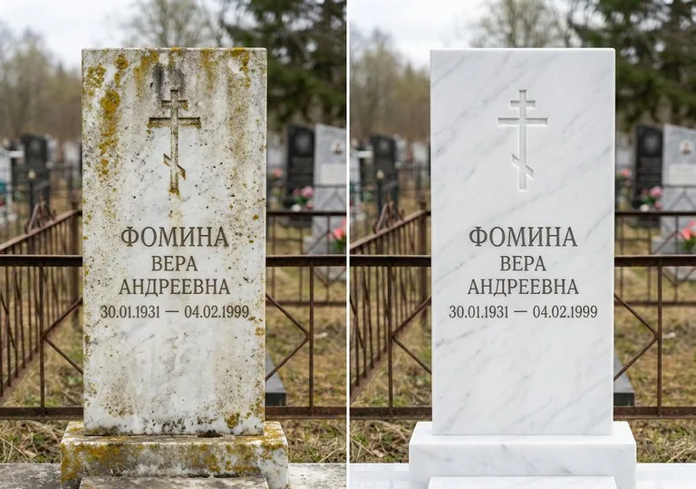 Восстановление мраморного памятника от желтизны и налёта в Ставрополе