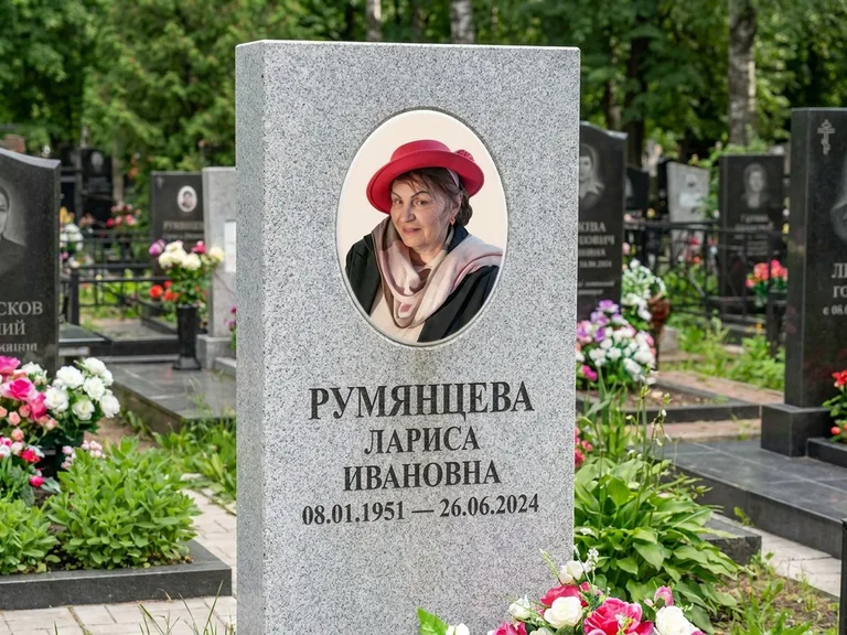 Портрет на памятнике в Ставрополе — Цветной портрет → овальная фотокерамика на светлом камне