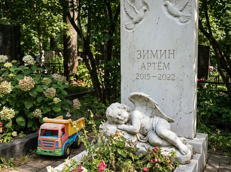 Спящий ангелочек на детском памятнике в Ставрополе