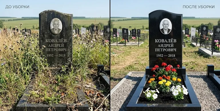 Уборка могилы до и после — ухоженный участок в Ставрополе