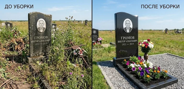 Уборка участка с обелиском до и после в Ставрополе