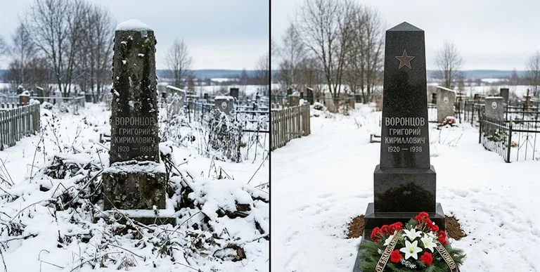 Уборка могилы до и после зимой — воинский обелиск в Ставрополе