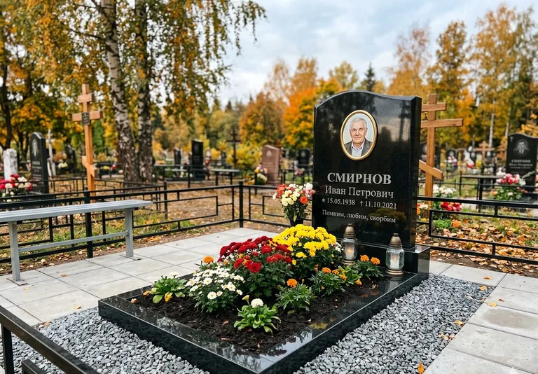 Ухоженная могила после уборки и мойки памятника в Ставрополе