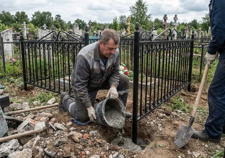Установка ограды бетонированием ножек в грунт в Ставрополе
